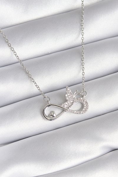 Skygo 316L Steel Silver Color Zircon Stone Infinity Model Butterfly Detail Women's Necklace - Tj-Bko8265