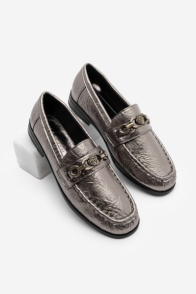 Marjin Women's Loafer Blunt Toe Buckle Casual Shoes Barfin Platinum
