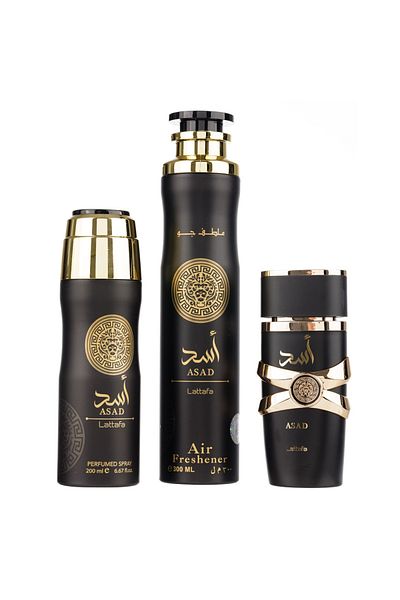 lattafa Asad Gift Set, Men, Eau De Parfum, 100ml Deo Spray, 200ml Room Air Freshener, 300 ml