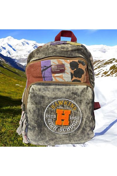 Old Cotton Quality Colorful Vintage Disayn Backpack Trip School Travel Bag 30cm X 42cm