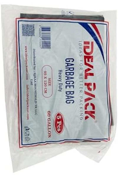 Ideal Pack Black Garbage Bags – 60 Gallon | 95 x 120 cm | 5 Pack | Large, Heavy-Duty Trash Bags fo