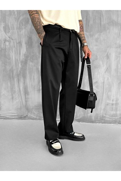 ablukaonline Men's Single Pleated Baggy Fit Trousers Black