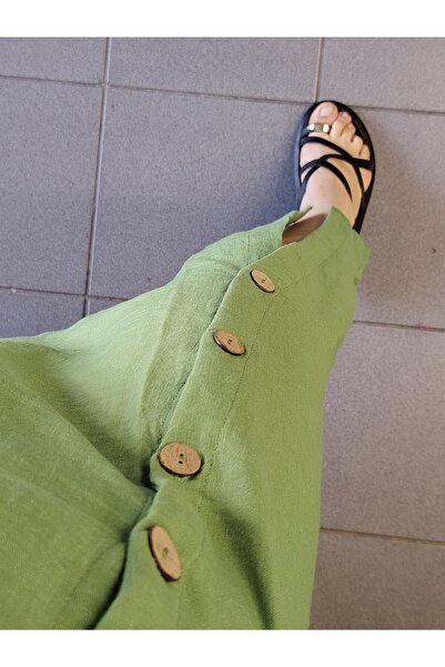 tellevolle فستان من الكتان بأزرار جانبية