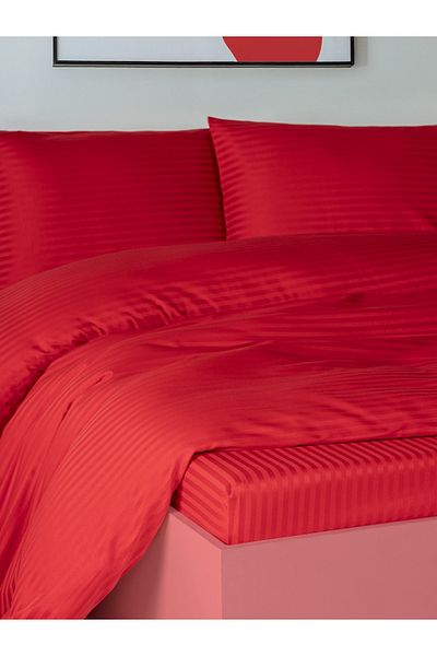PATRON SHOES Double 100% Cotton Satin Fitted Sheet Duvet Cover Set with Zippered Bag