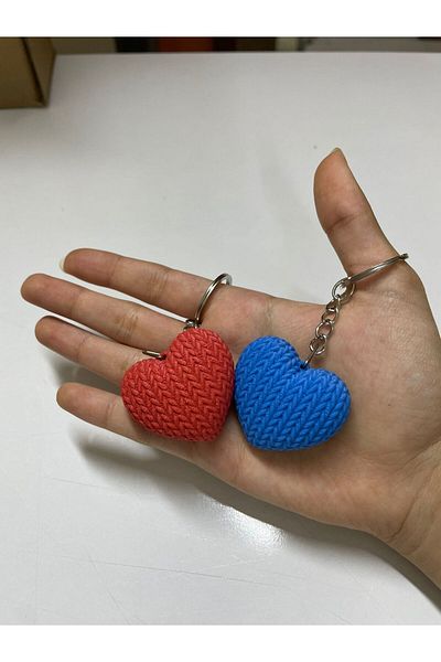 3dmakers سلسلة مفاتيح ثلاثية الأبعاد بتصميم قلب محبوك - نمط مصنوع يدويًا لعيد الحب والهدايا