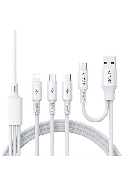 Vidvie 3-in-1 Multi Charging Cable – USB to Lightning, Type-C & Micro USB Connectors