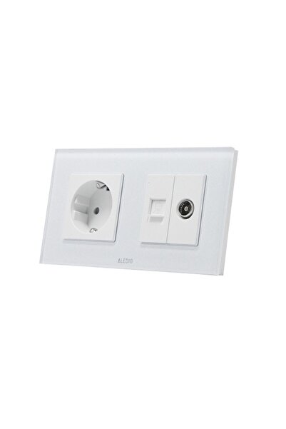 ALEDIO Priza simpla, Aledio, A1PNTA 2P+T 16A, RJ45 Cat.6, priza TV, alb, 157x86x9mm