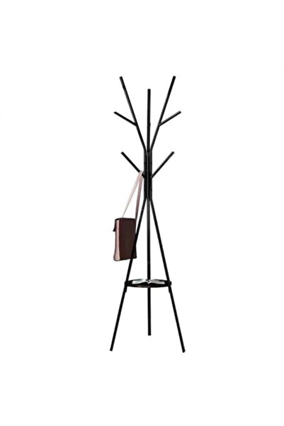 Rovitech Cuier haine cu suport din lemn pentru accesorii, 9 carlige, otel carbon, 180 x 45 cm, negru,