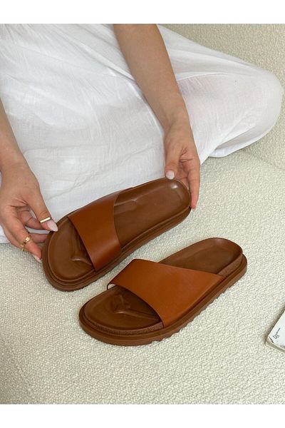 ERVANIN BUTİĞİ Tan Skin (Oliva) Women's Slippers