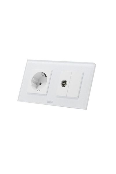 ALEDIO Priza simpla 2P+T 16A + priza TV, rama din sticla, alb