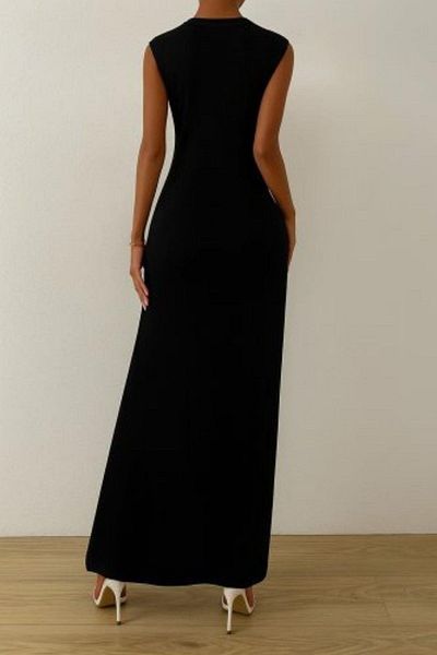 Mossta Zero Sleeve Side Gather Detailed Viscose Dress - Black