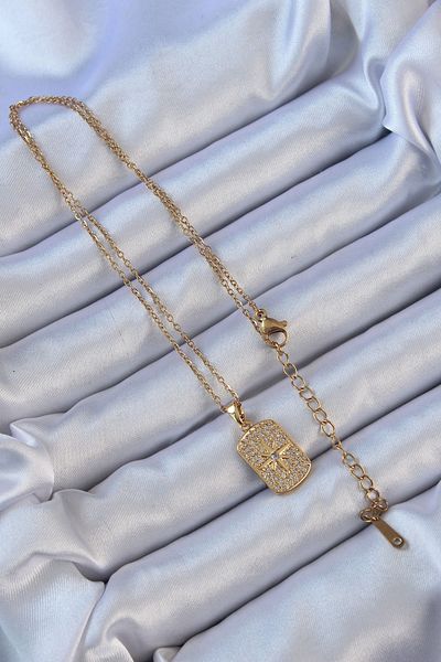 Skygo 316L Steel Vintage Necklace - Gold Color, Zircon Stone and Star Pole - Tj-Bko9123