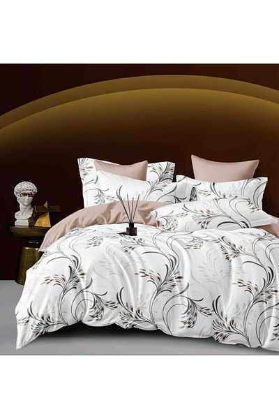trendyhome Double Bed Linen with Elastic, Finet, 6 Pieces, Poppies, Cream/White, J24328-ELASTIC