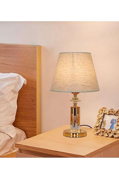 rexa Crystal & Gold Table Lamp – Elegant Accent Lighting with Fabric Shade