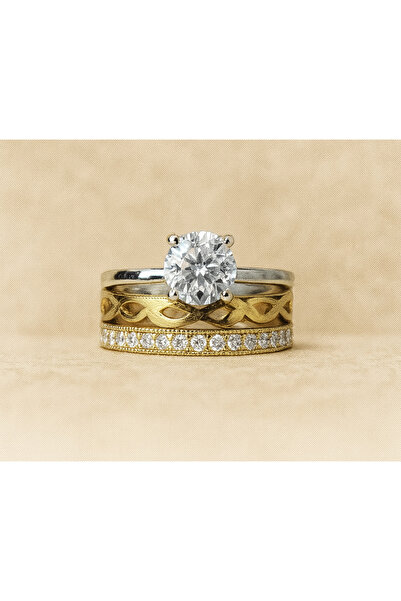 Altın 8 AYAR ALTIN TEKTAŞLI ALYANS YÜZÜK 8A159