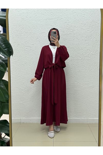 MİHRA STORE Nubola Tie Front Skirt Suit-As078 Claret Red