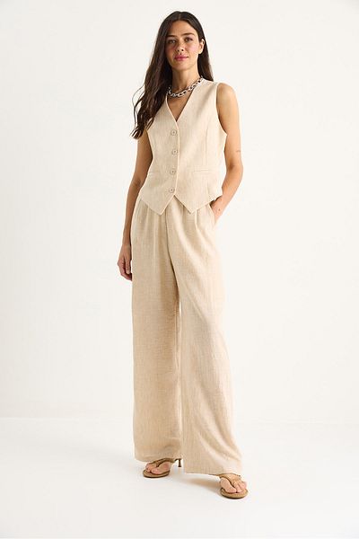 Bianco Lucci Women's High Waist Pants Vest Lined Bottom-Top Set 9257 60281047
