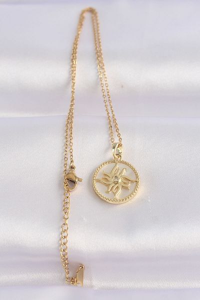 Skygo Gold Colored 316L Steel Zircon Stone Sun Pendant - Oval Design TJ-BKO8653