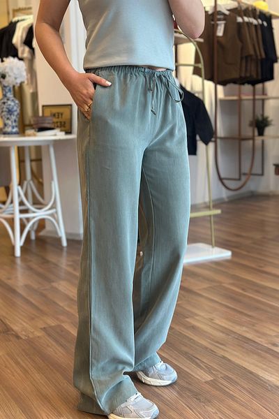 Unique Boutique Green Fabric Arabel Pants with Elastic Waist and Pockets