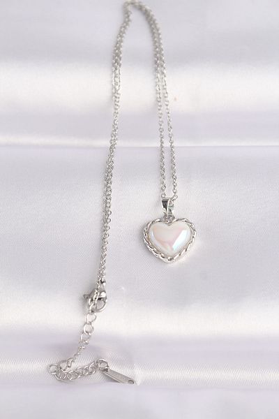 Skygo 316L Steel Chain Silver Color White Stone Curved Heart Necklace - Tj-Bko8631