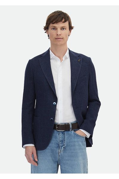 Ramsey Gemusterte Hemdschulter Slim Fit Jacke aus 100 % Leinen