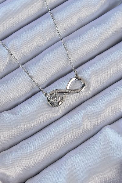 Skygo 316L Silver Color Minimal Heart Figure Infinity Necklace with Zircon Stone Detail - Tj-Bko9110