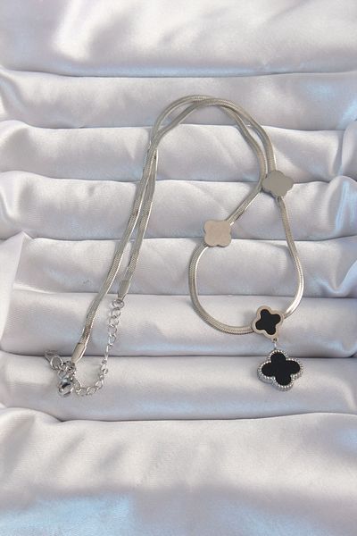 Skygo 316L Steel Silver Color Italian Chain Enamel Clover Necklace - Tj-Bko8970