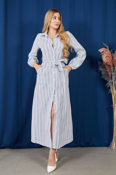 DPARİS Striped Shirt Collar Belted Dress