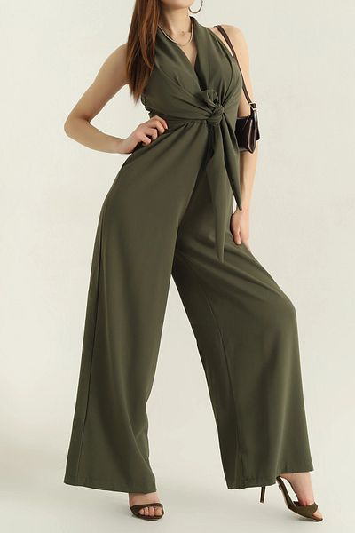 Neşeli Butik Women Khaki Lacing Detail Jumpsuit Nbmy3551