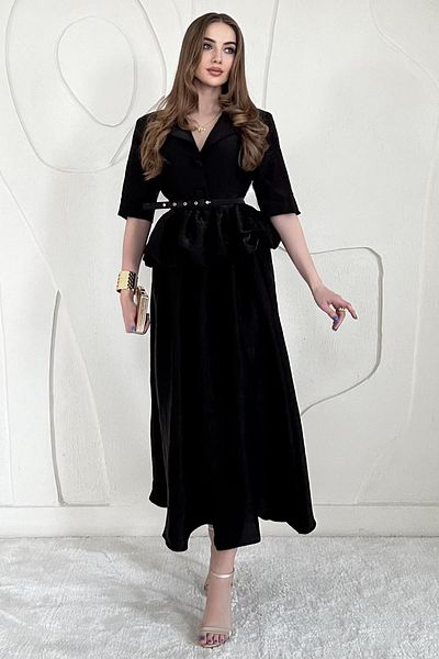 Elbee Fashion Woman Fringed Jacket Skirt Suit with Thin Belt Detail