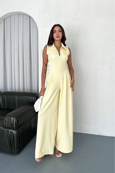 Neşeli Butik Women's Sleeveless Zipper Detailed Full Length Jumpsuit Nbk055