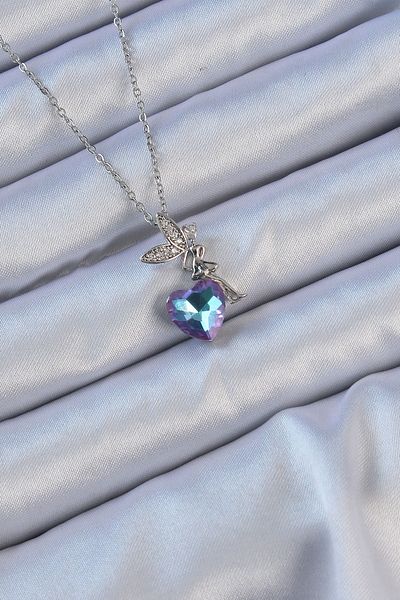 Skygo Purple Blue Silver Colored 316L Steel Zircon Stone Heart Detailed Fairy Necklace - Tj-Bko9128