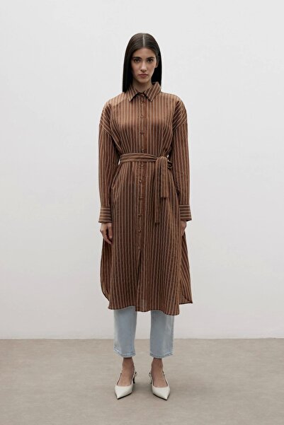 Merwish Merwi̇sh Mono Long Shirt-Brown 1388
