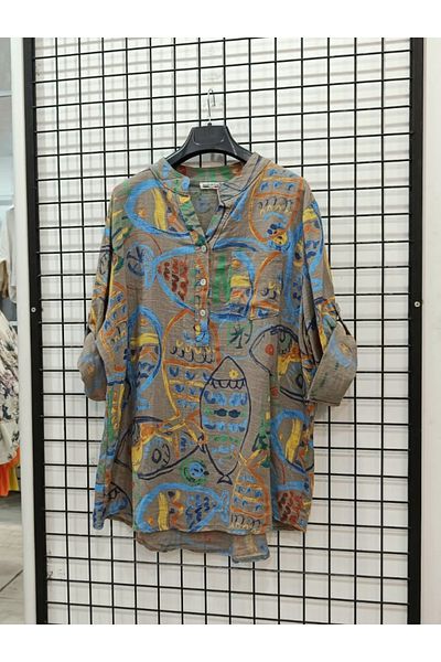 Butik Şans Италианска блуза-риза с детайл от фигура на риба