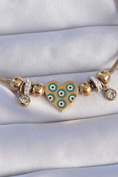 Skygo Gold Colored 316l Heart Design Zircon Stone Bracelet - TJ-BB6199