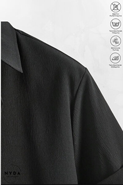 Nyda Collections Men's Crinkle Fabric Wrinkle Suit Summer Buttoned Short Sleeve Shirt and Lace up Shorts Suit with Pockets