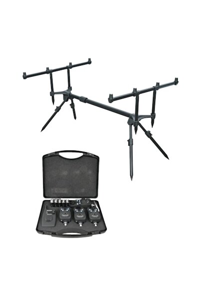 Baracuda Set Pescuit Rod Pod cu 4 posturi si Set 4 avertizori wireless cu statie