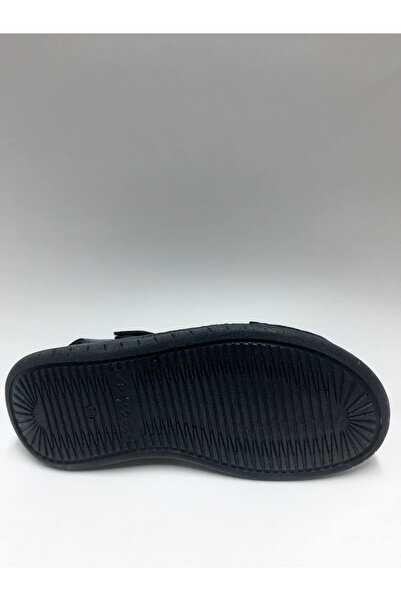 PEKER Genuine Leather Black Color Close-Toe Daily Comfortable Sole Men's Sandals