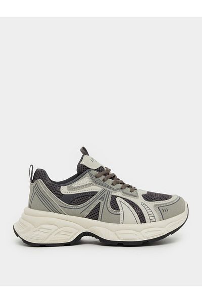 Styli Color Block Lace-Up Chunky Sneakers with Back Pull Tab