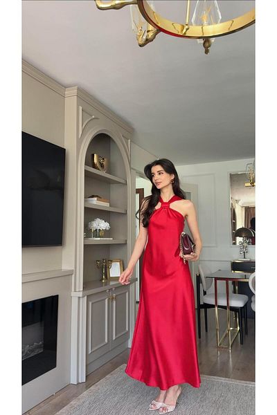 HAZELANNA Tok Satin Red Dress