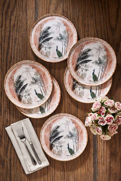 Fecra Peacock 6 Piece Cake Plate Set