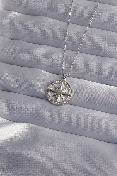 Skygo 316l Steel Silver Colored Polar Star Necklace with Zirconia - Tj-bko9012