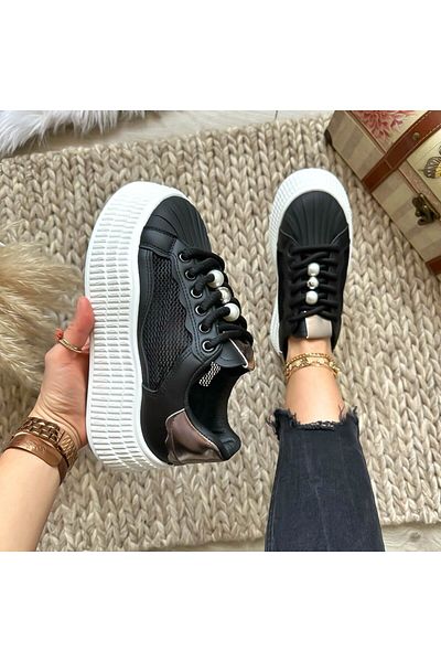 Casual Women's casual canvas sneakers, 6 cm platform, NB733, black