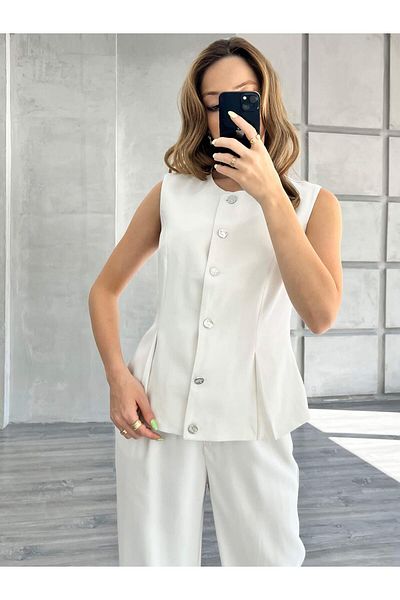 Coral Vest Trousers Suit White