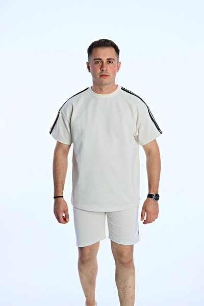 TMB 3 Stripe Shorts Set Cream