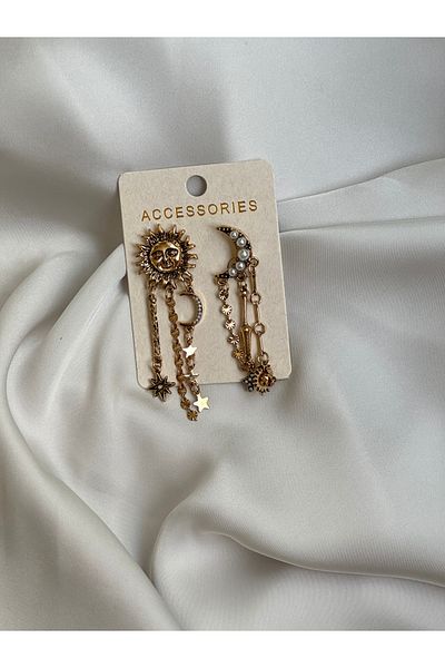 Liyajewellery Sun Moon Star and Pearl Detailed Dangle Earrings
