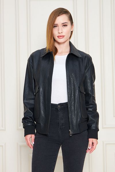 By Marki Marki Women's Genuine Jumbo Leather Maverick Coat – Knitwear Detailed, Zippered, 67 cm - 118222