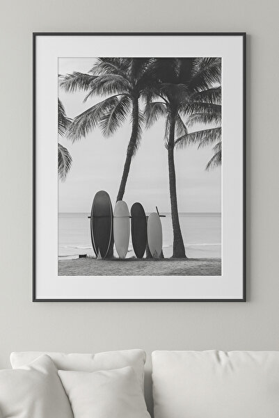seninürünün Surfboard Beach - Pictură modernă unică cu imprimare a veritabile...