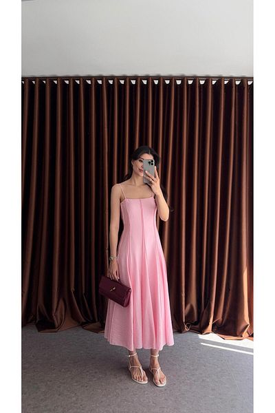 HAZELANNA Pink Dress with Double Stitched Straps