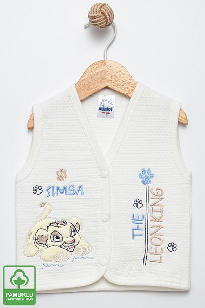 Miniel Baby Boy Lion Embroidered Organic Cotton 6-18 Months Quilted Baby Vest